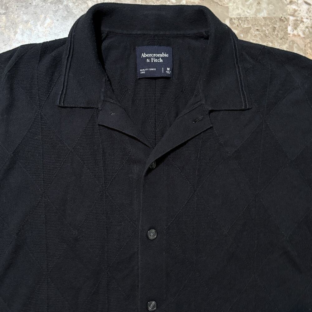 Abercrombie & Fitch Shirt Mens Medium Black Knit Textured Sweater Johnny Collar